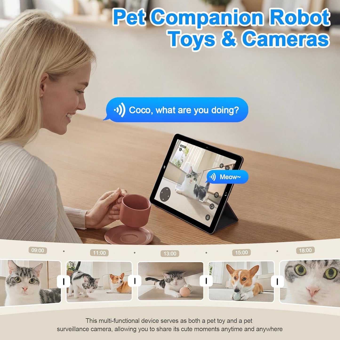 PGID Cámara robot para mascotas, robot móvil para mascotas con apli...