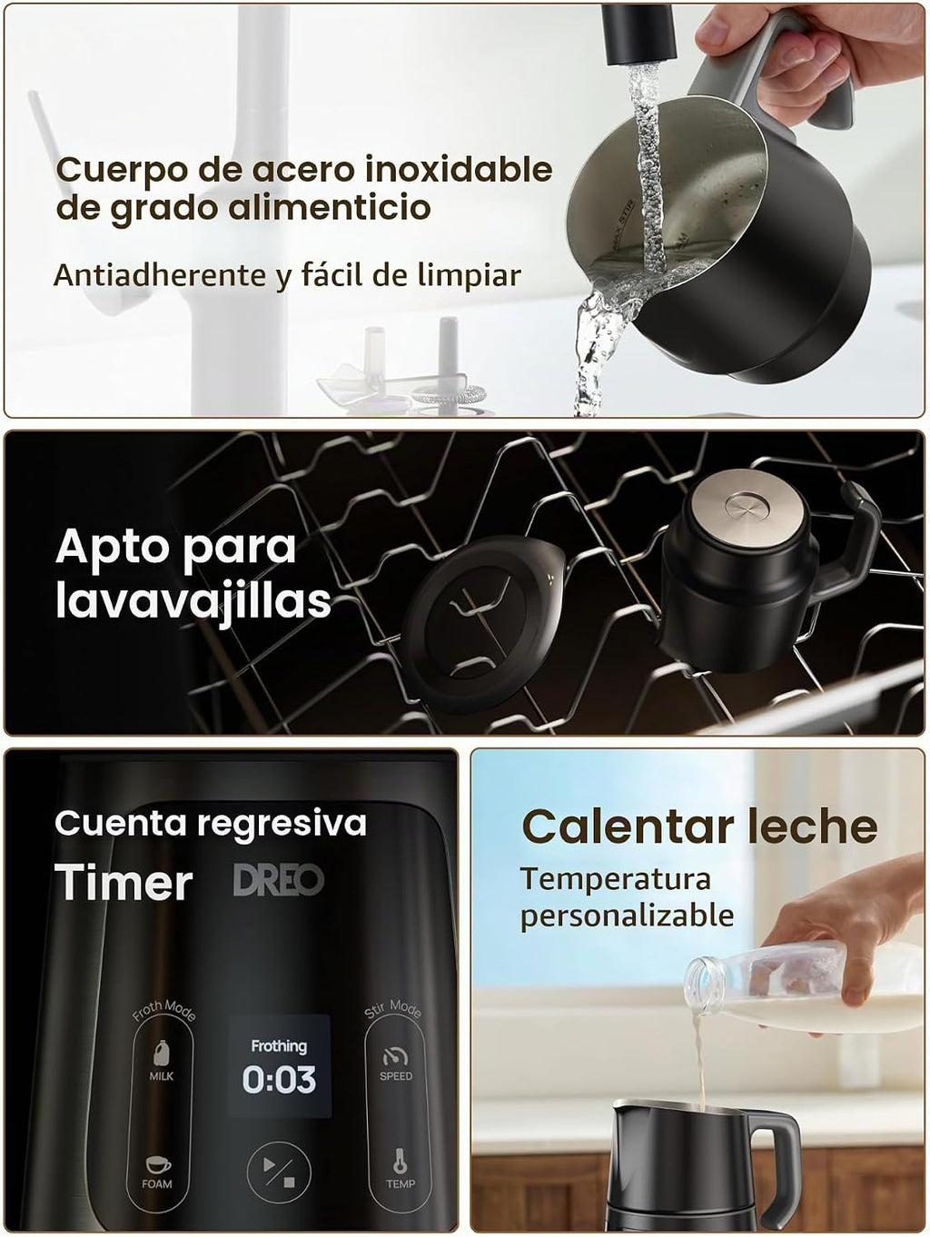 DREO BaristaMaker Espumador de Leche, Todo en 1, 27oz\/800ml Máquin...