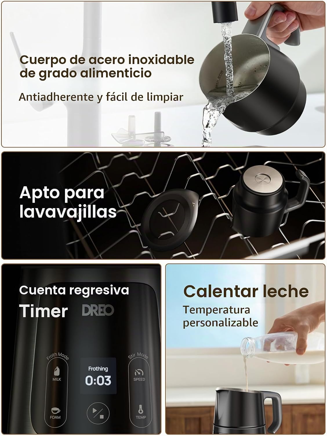 DREO BaristaMaker Espumador de Leche, Todo en 1, 27oz\/800ml Máquin...