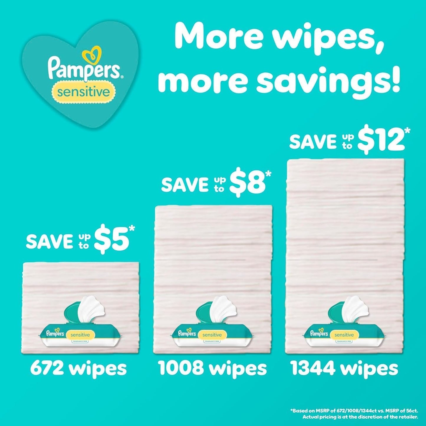 Pampers Toallitas sensibles para bebés, a base de agua, hipoalergén...