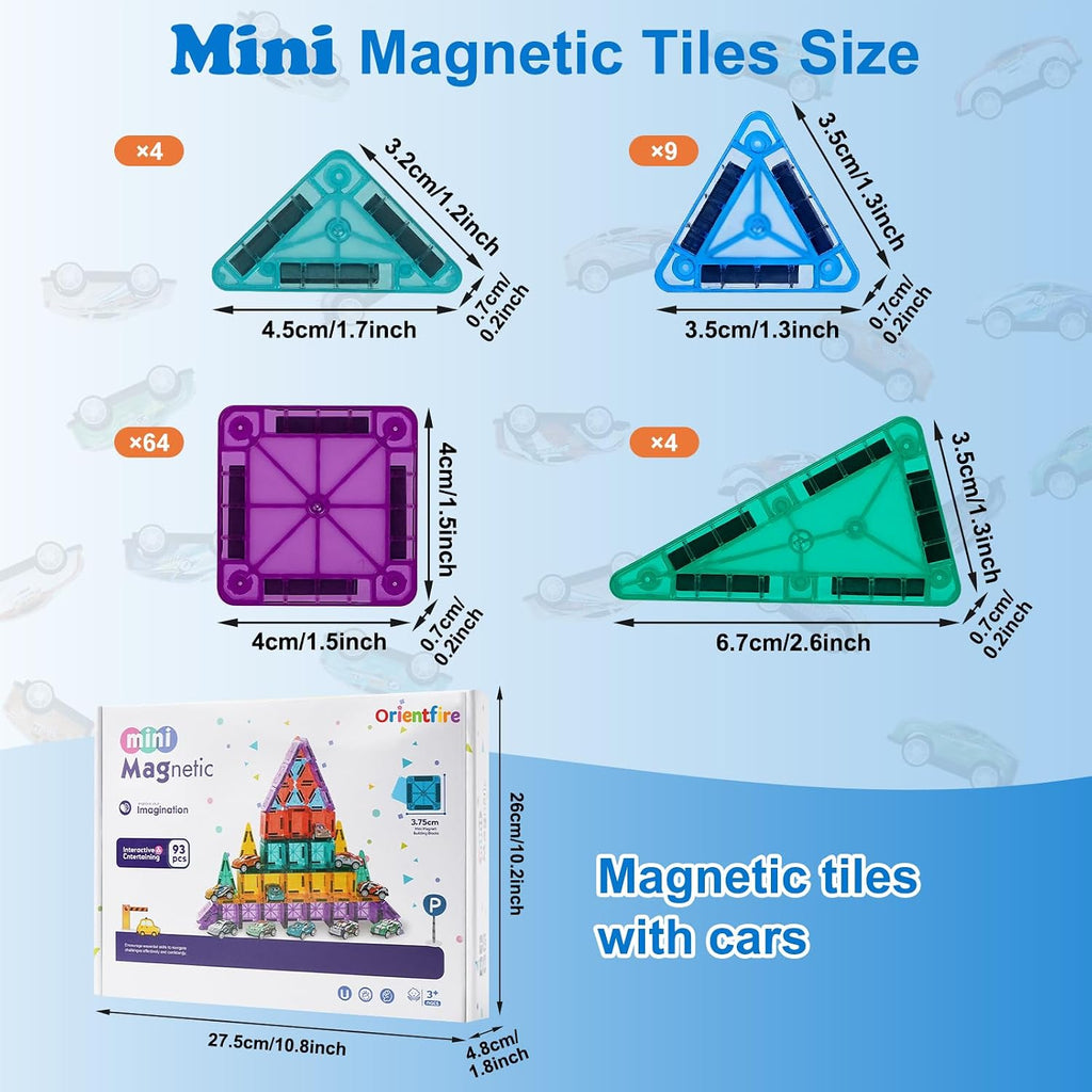 Juego de 93 miniazulejos magnéticos con 12 coches, bloques de const...