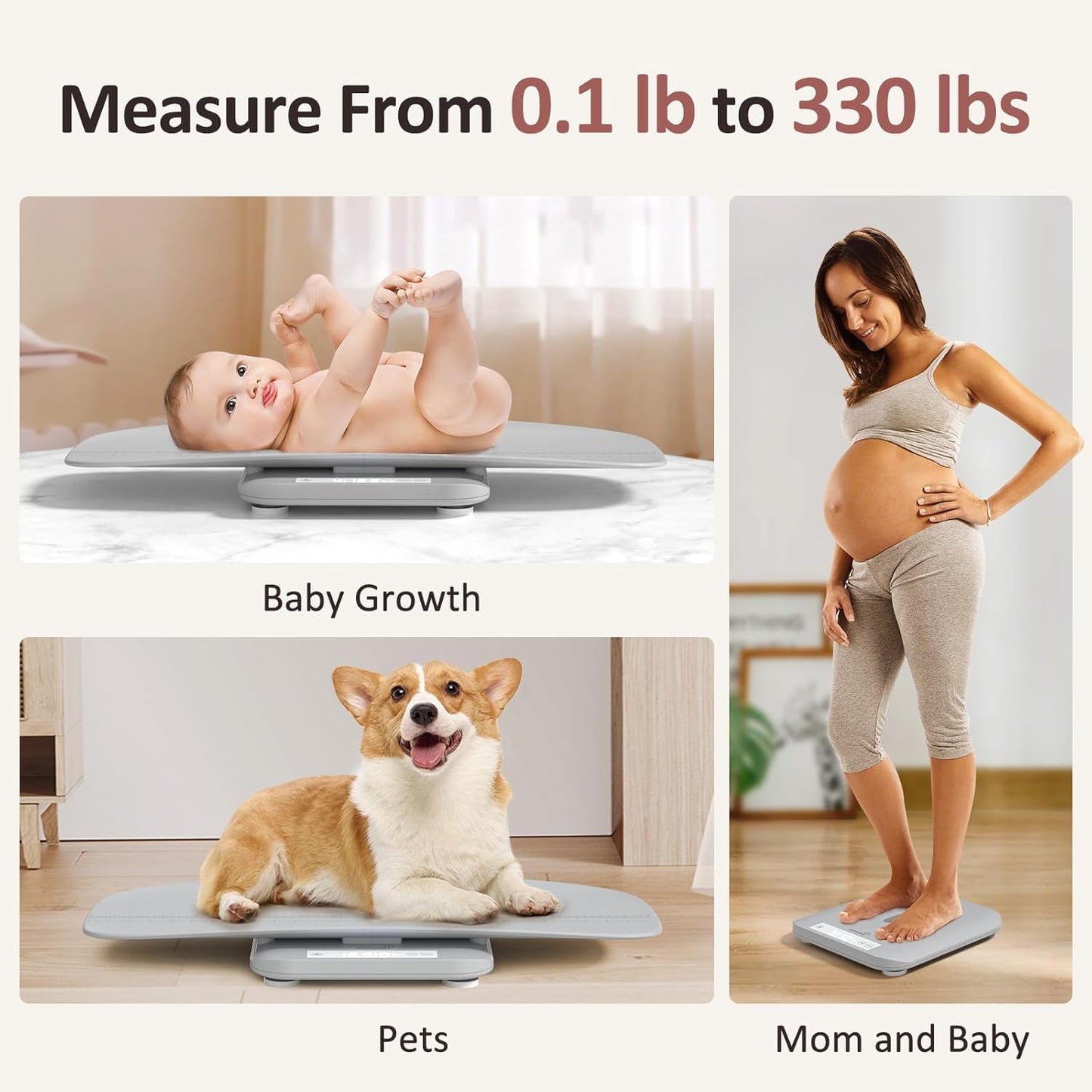 Báscula multifuncional para bebés y mascotas, pesa hasta 330 libras...