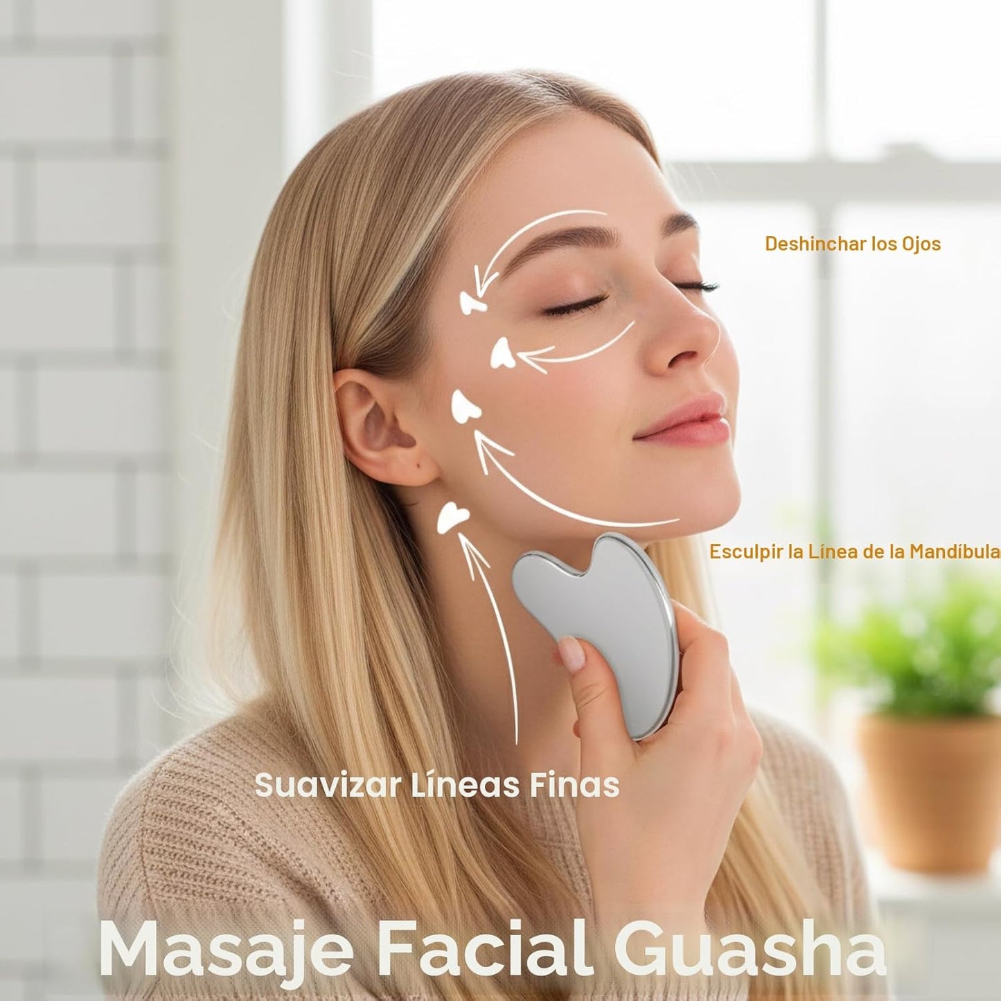 Herramienta Gua Sha de acero inoxidable y cepillo facial de drenaje...