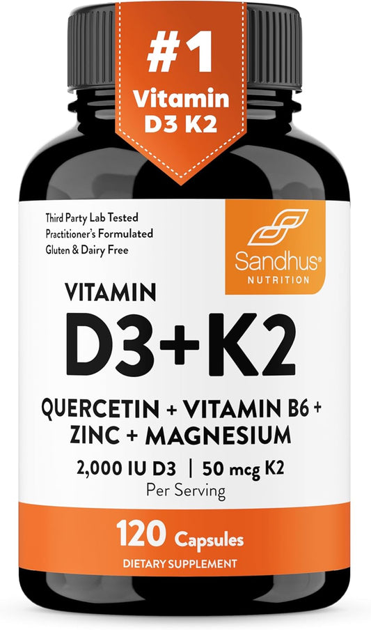 Sandhu's Vitamina D3 K2 Magnesio 2000 UI, 50mcg K2 Cápsulas 120...