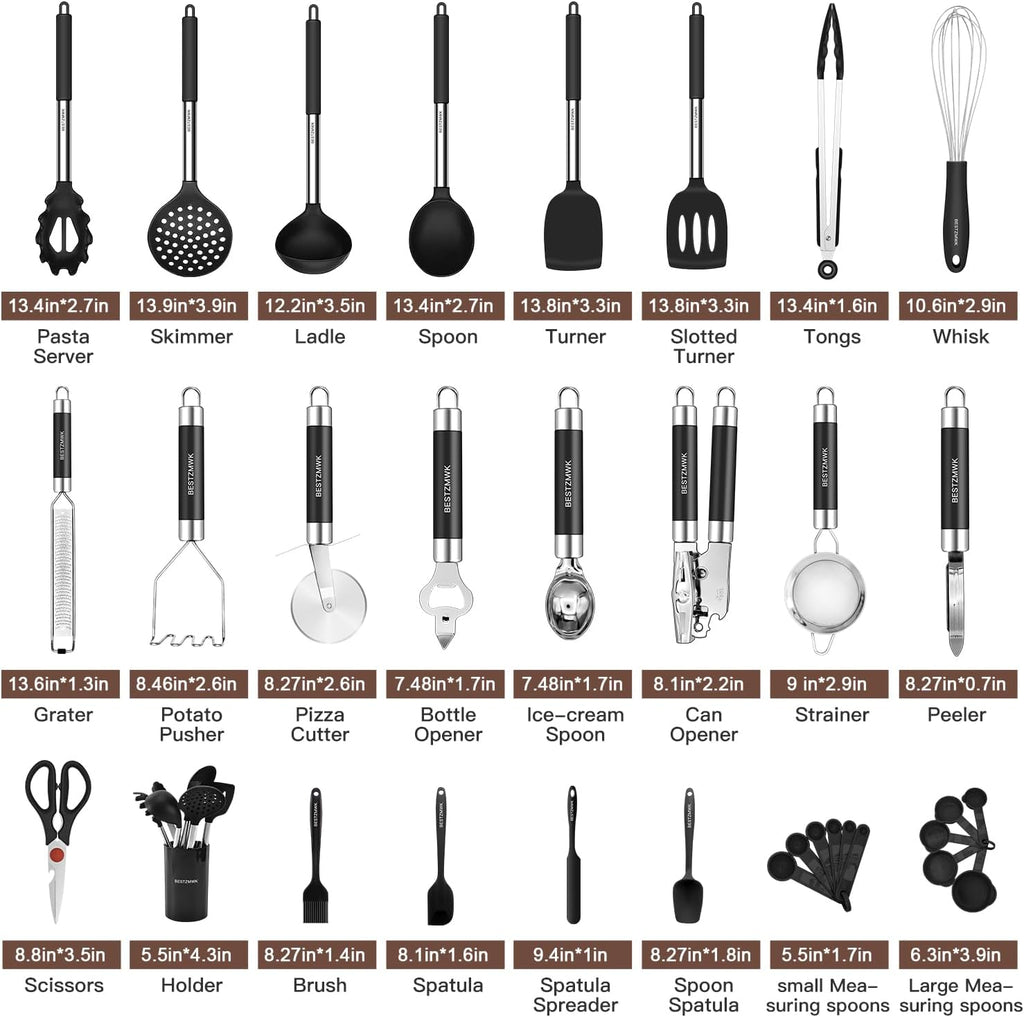 Juego de utensilios de cocina - Utensilios de cocina de silicona -...
