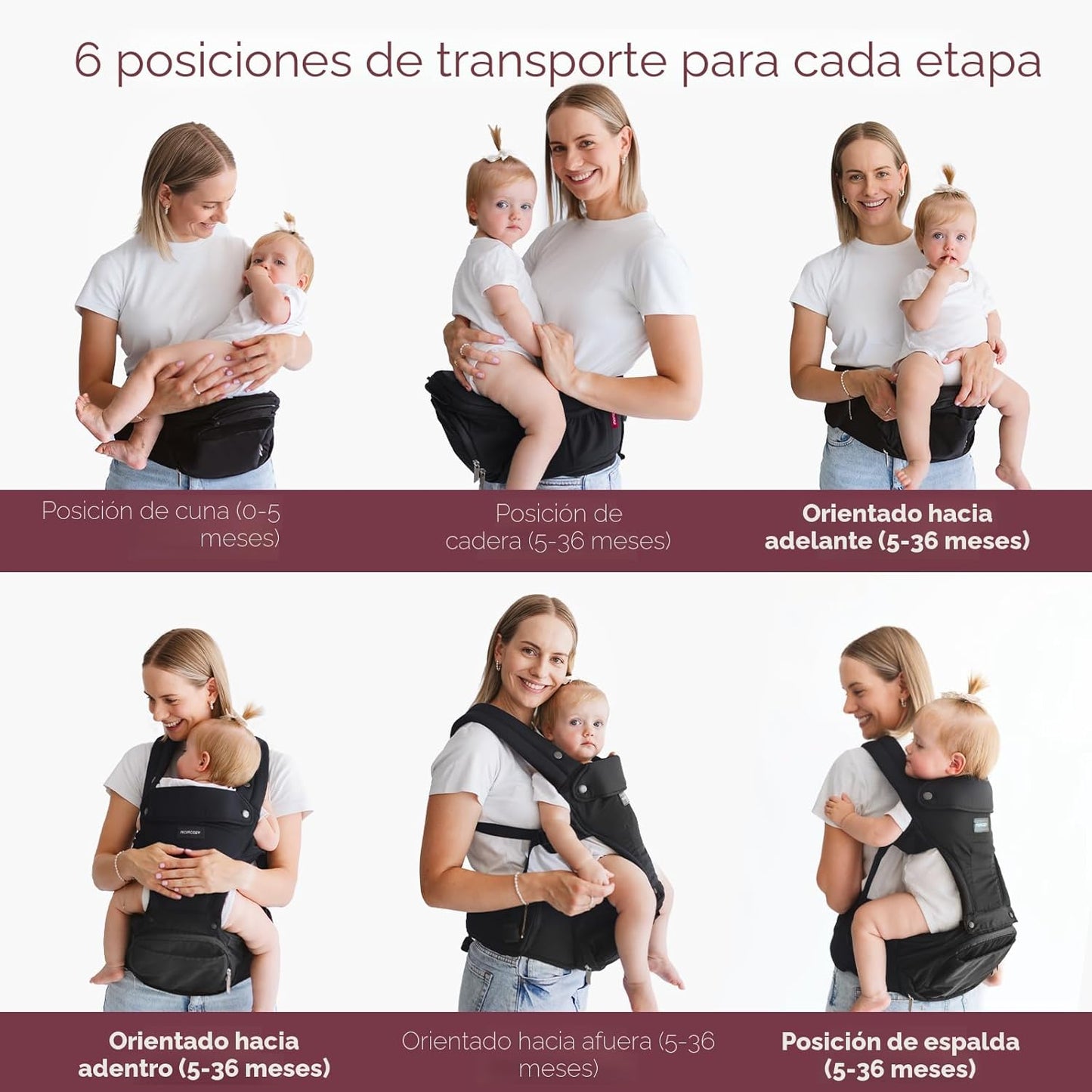 Momcozy Portabebés con asiento de cadera, transporte orientado haci...