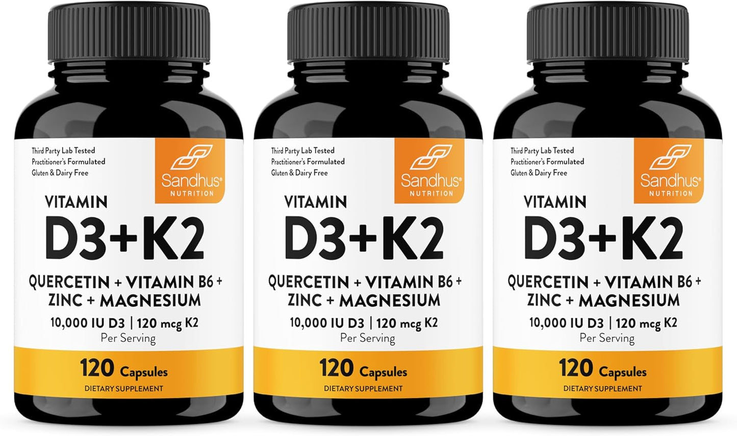 Sandhu's Vitamina D3 K2 Magnesio 10000 UI, 120 mcg K2 Cápsulas...