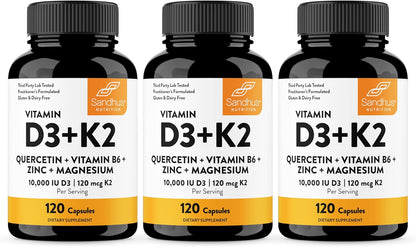 Sandhu's Vitamina D3 K2 Magnesio 10000 UI, 120 mcg K2 Cápsulas...