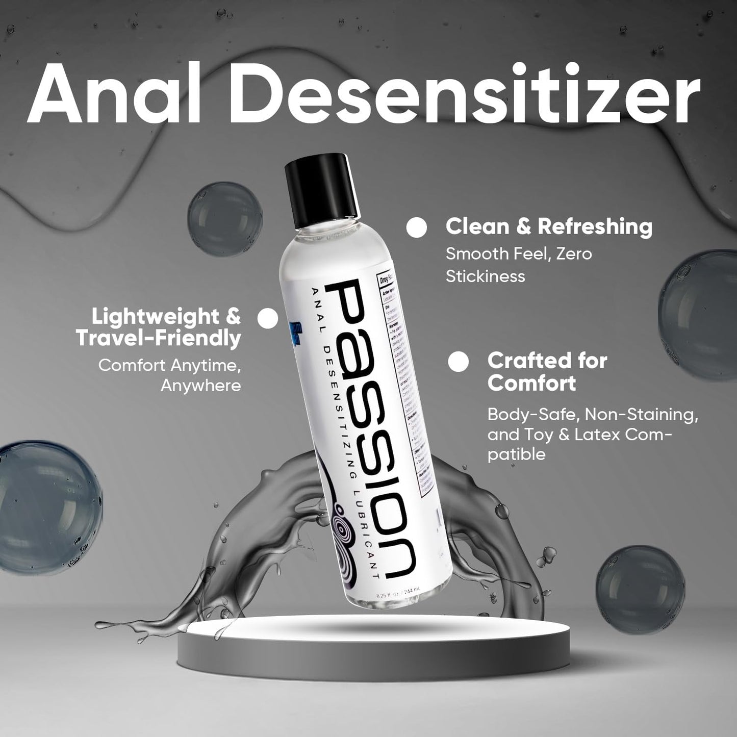 Lubricante de ano para desensibilizar. Máxima potencia. Formato 8.2...