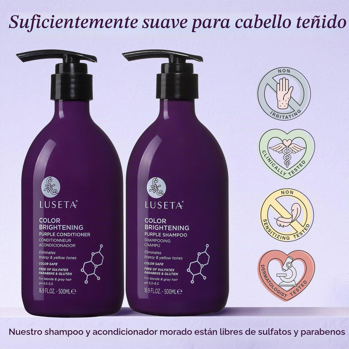 Luseta - Juego de champú y acondicionador morado para cabello rubio...