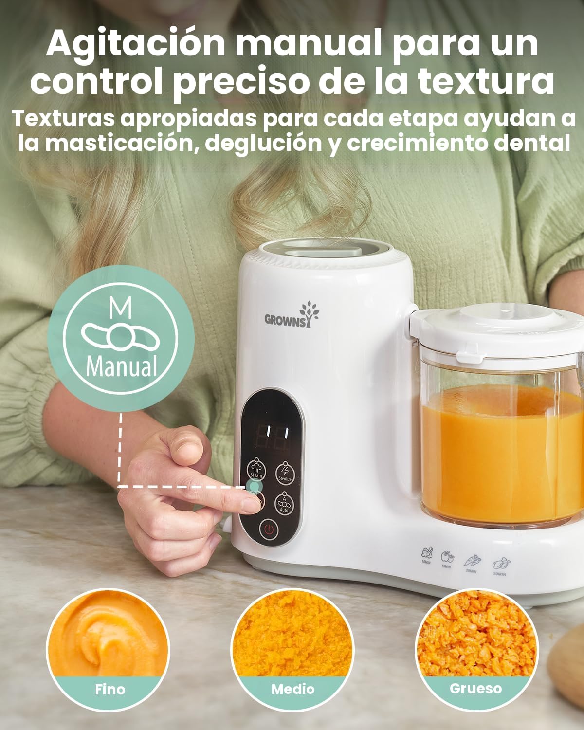GROWNSY - Licuadora para comida de bebé con canasta de vapor, proce...