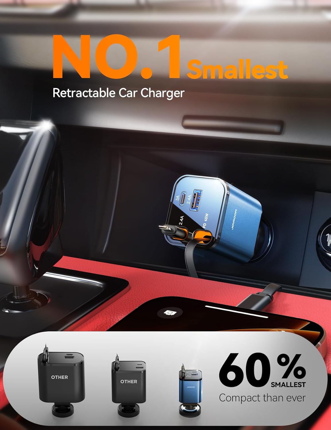 [2026 Ultra-compacto] Cargador retráctil para automóvil USB C de 84...