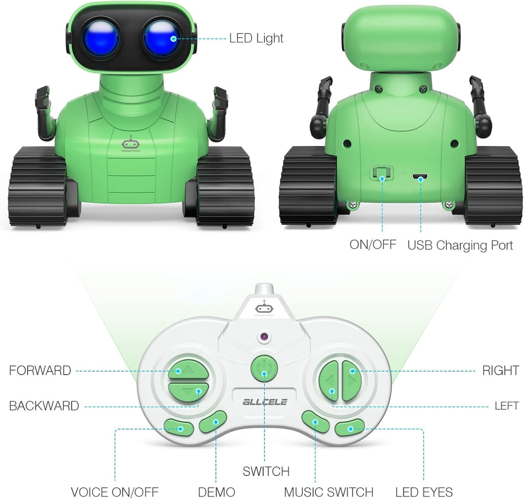 ALLCELE Juguetes robot, robot RC recargable para niños y niñas, jug...