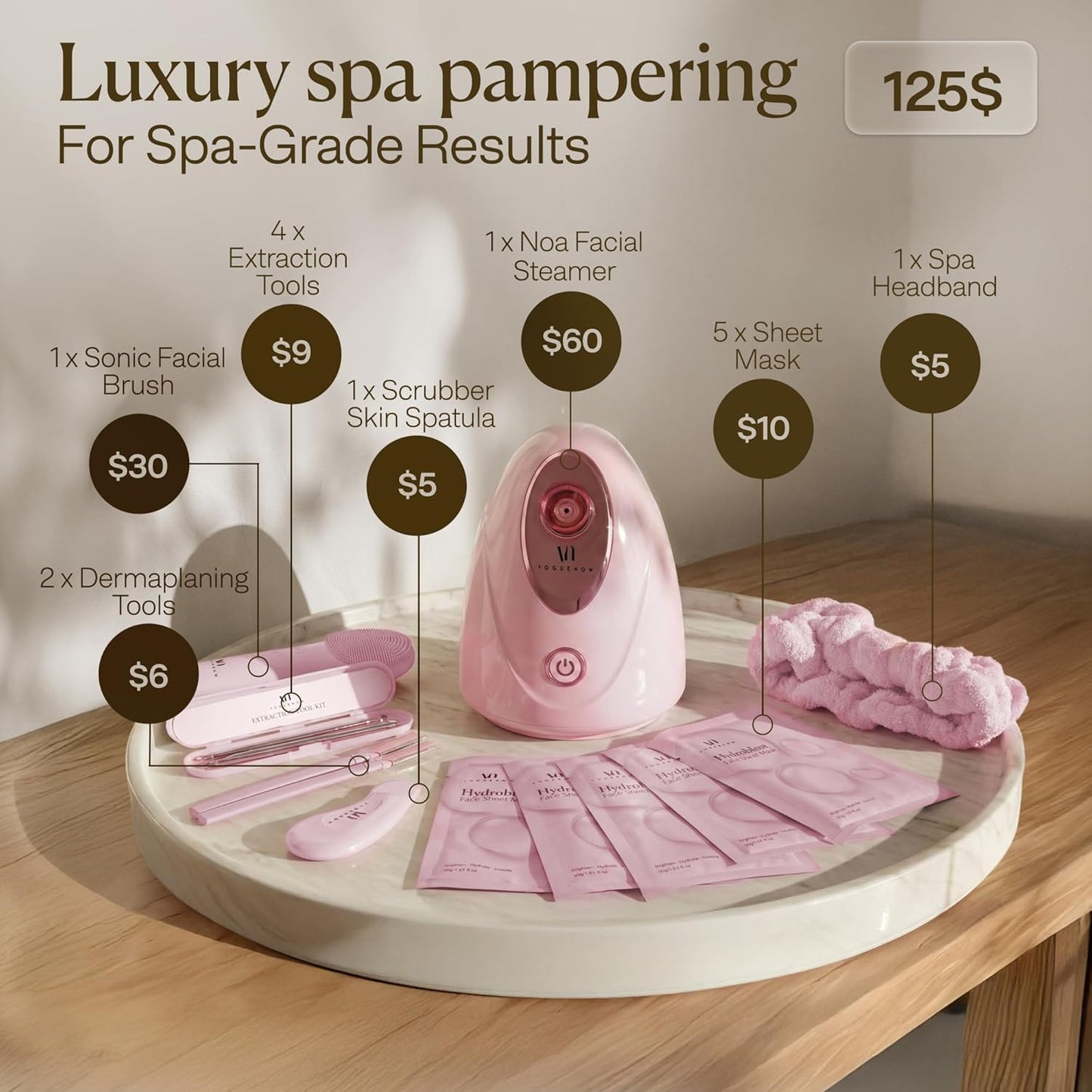 VogueNow Kit de vapor facial con 15 herramientas de cuidado de la p...