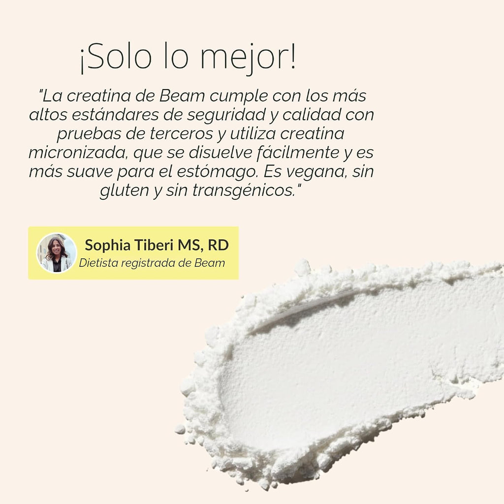 Beam Creatina en polvo, probada por terceros, suplemento de monohid...