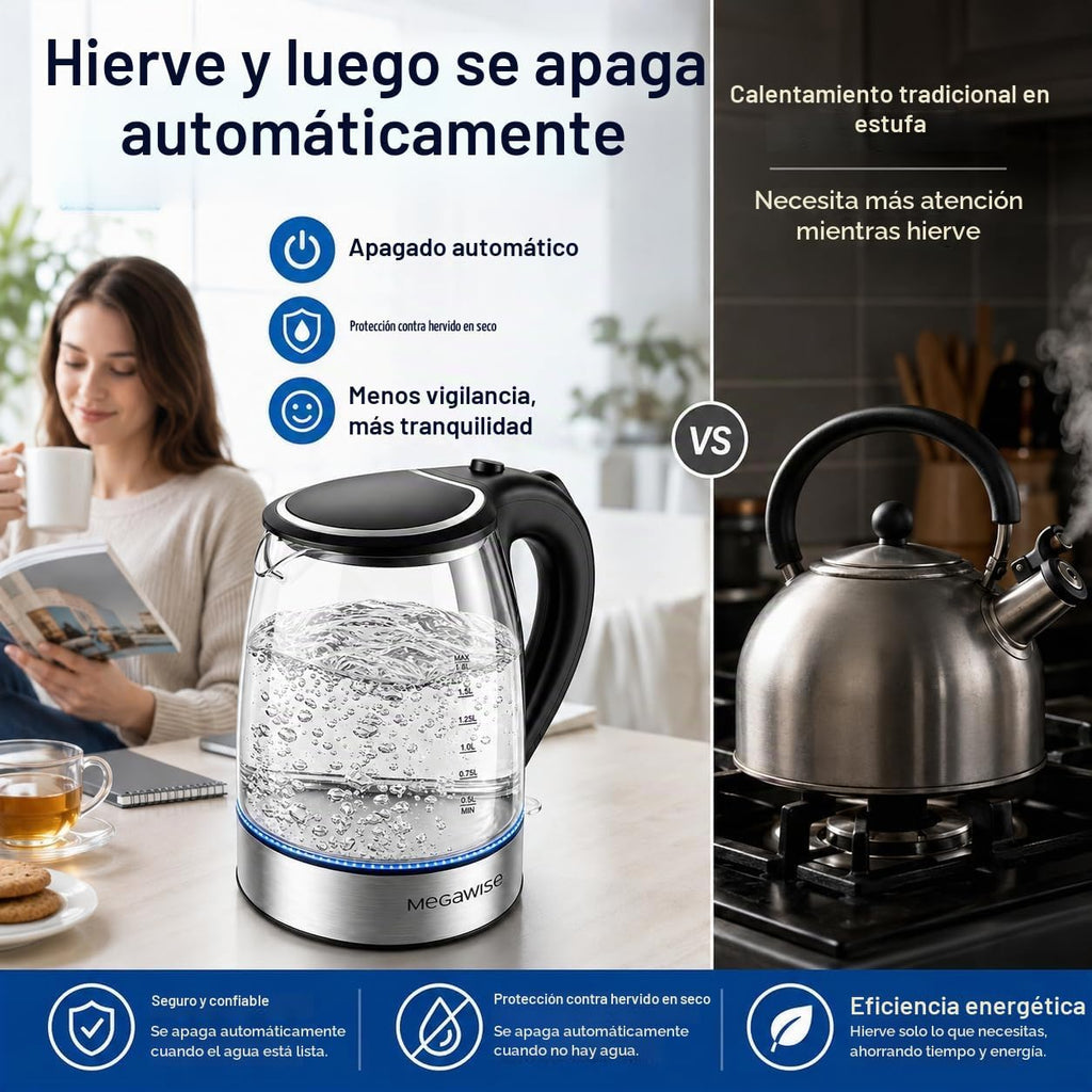 MEGAWISE Hervidor eléctrico CX-817 de 1.8L - Hervidor rápido, apaga...