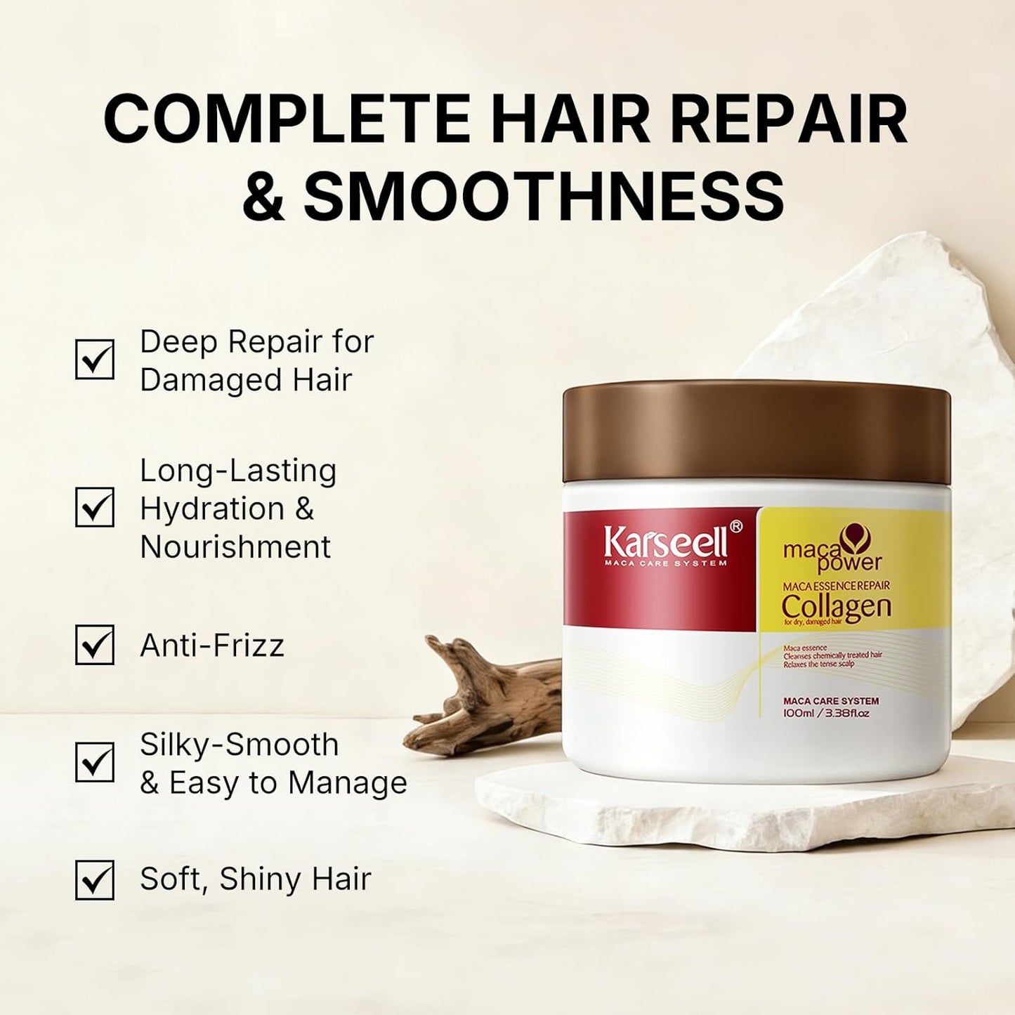 Karseell Tratamiento capilar con colágeno, reparación profunda, acondicionador, aceite de argán, colágeno para el cabello, esencia para cabello seco dañado, todo tipo de cabello, 16.90 oz, 16.9 fl oz