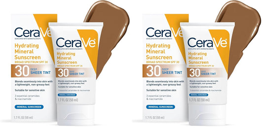 CeraVe Protector solar mineral hidratante SPF 30 con tinte transpar...