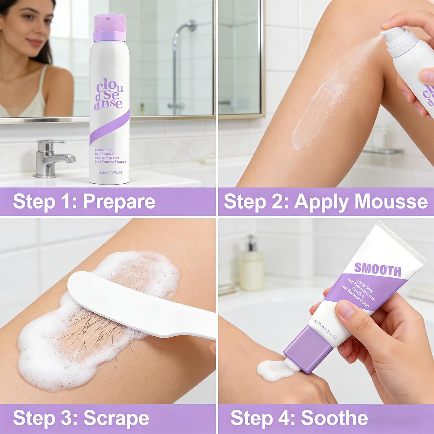 Kit de depilación corporal suave, sin dolor, incluye mousse de 4.7...