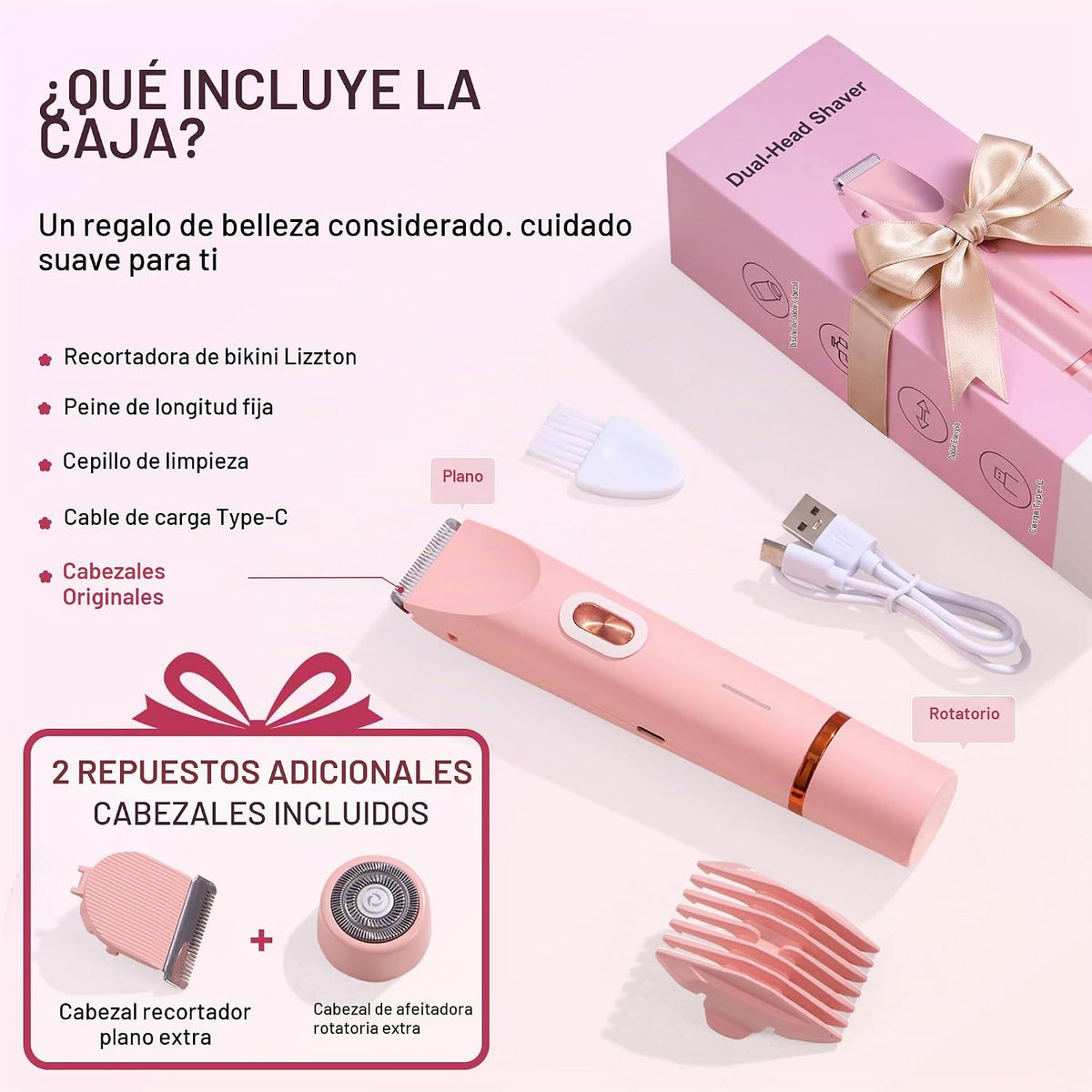 Lizzton Recortadora de bikini 2 en 1 para mujer, maquinilla de afei...