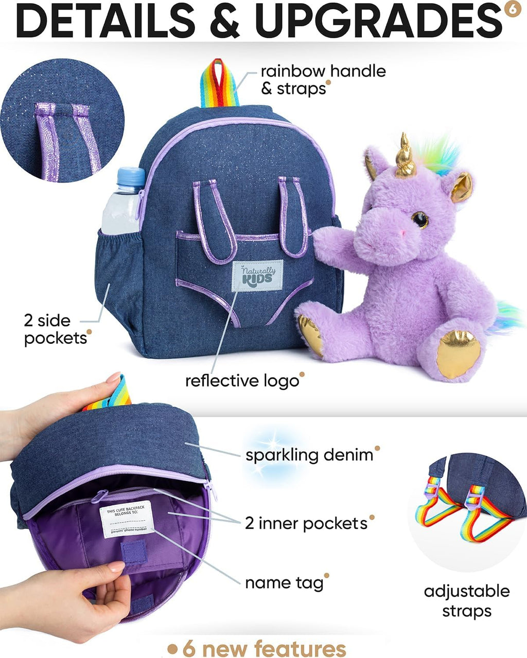 Mochila para niños pequeños Naturally KIDS con. Peluche Unicornio P...