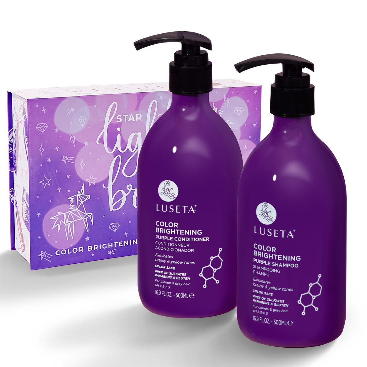 Luseta - Juego de champú y acondicionador morado para cabello rubio...