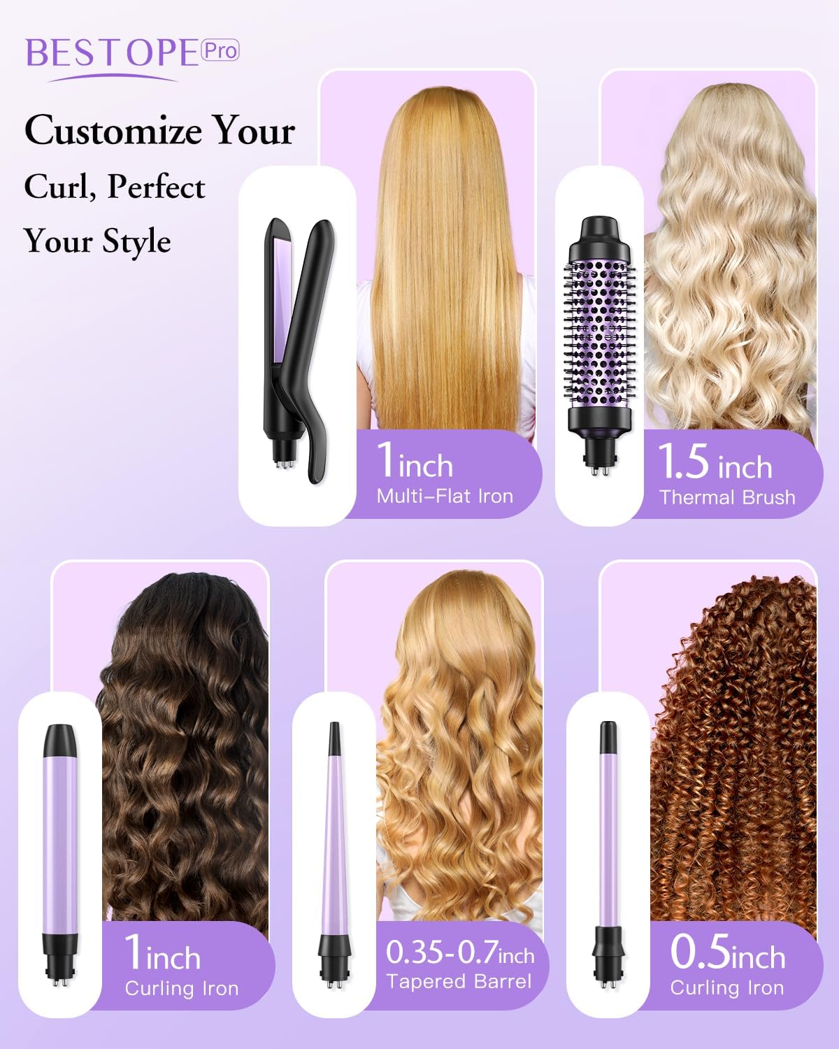 Rizador 5 en 1, juego de varita rizadora con cepillo térmico, planc...