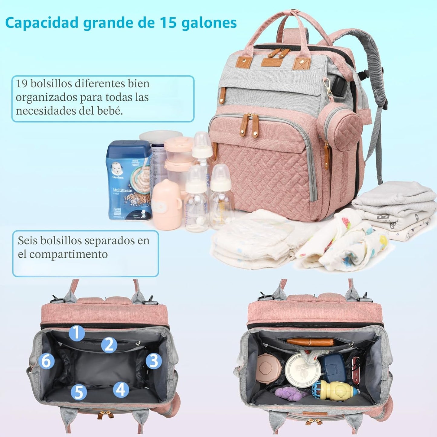 Jeryswet - Mochila para pañales con cambiador, mochila de gran capa...