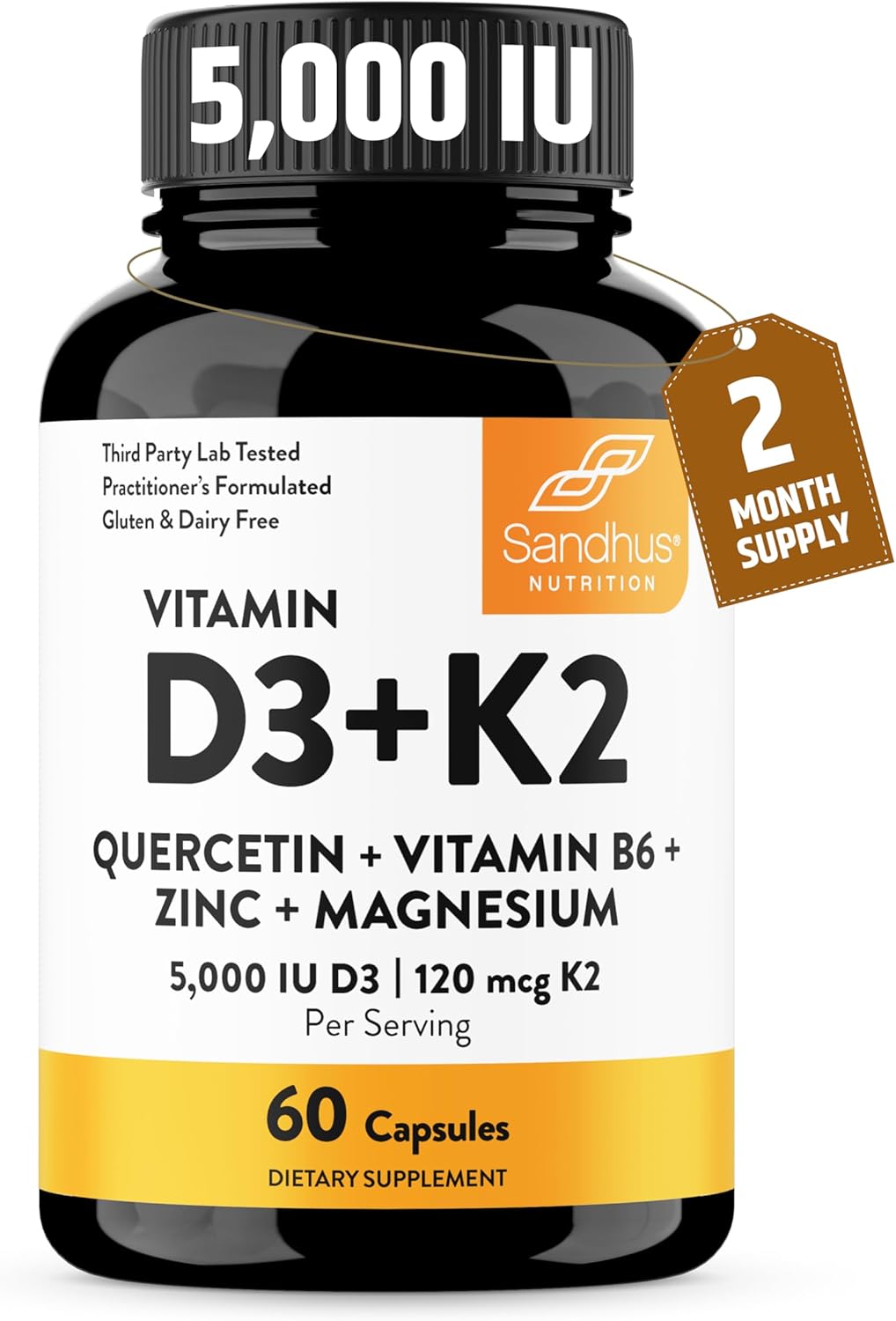 Sandhu's Vitamina D3 K2 Magnesio 5000 UI, cápsulas de 120 mcg d...