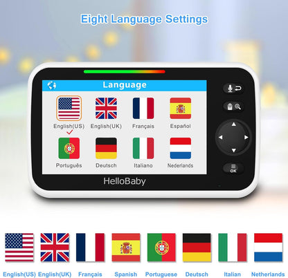HelloBaby Monitor con cámara y audio, pantalla de 5'' con t...