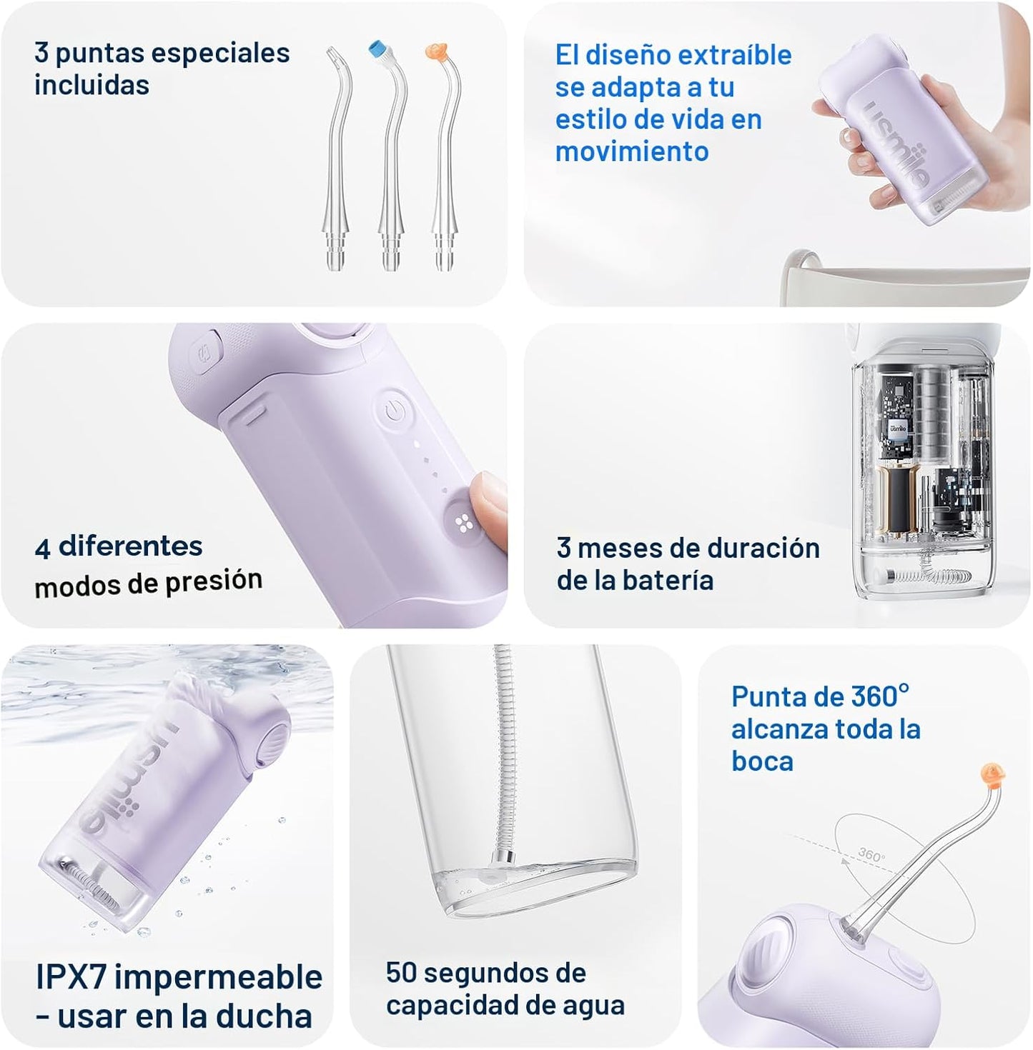 usmile C10 - Irrigador de agua portátil - Apto para viajes, batería...