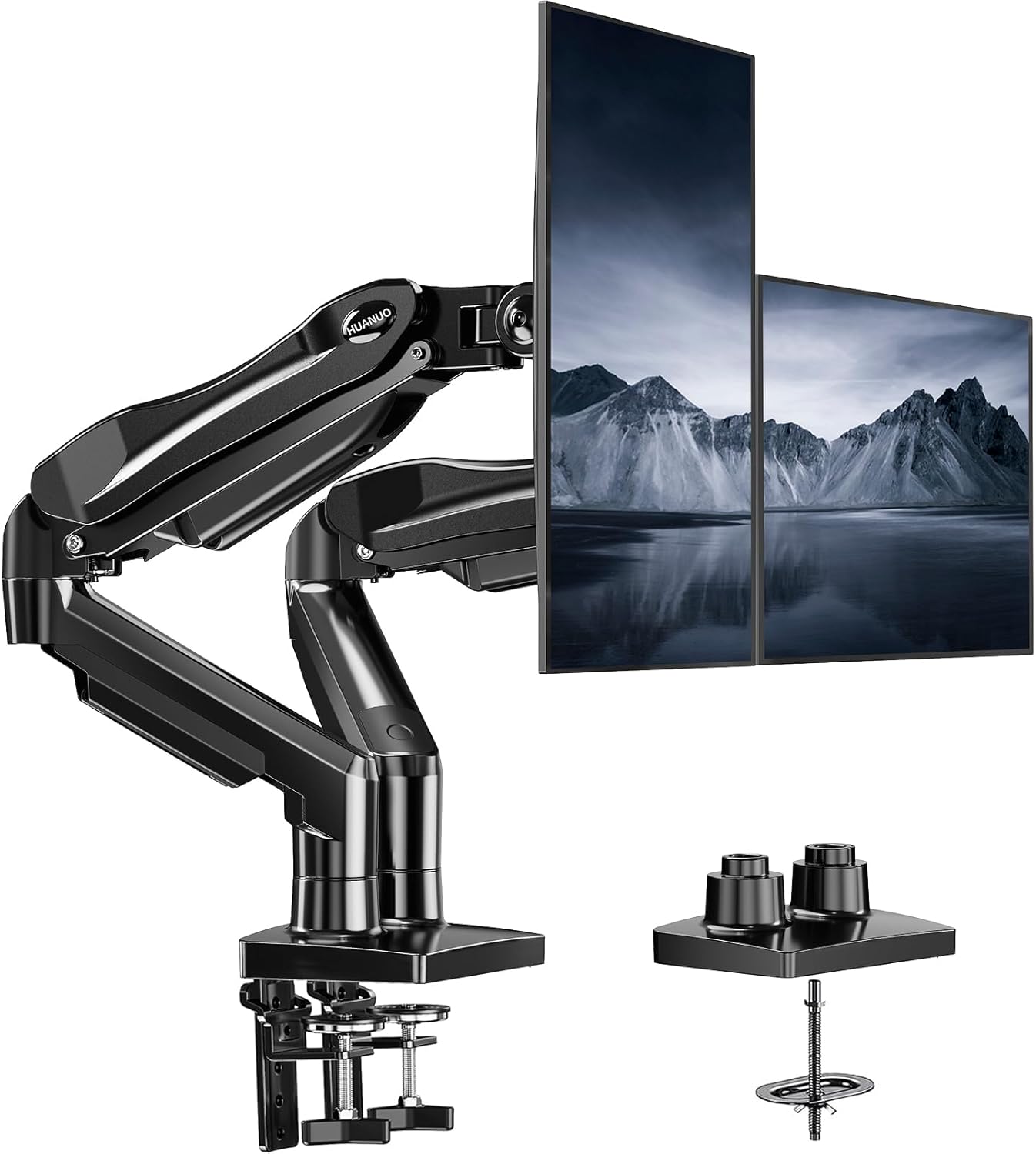 HUANUO Soporte para monitor doble, soporte de escritorio para monit...