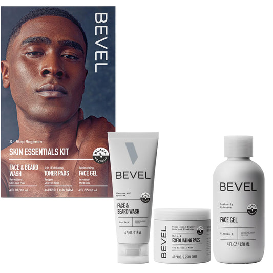 Kit de cuidado de la piel facial Bevel para hombres - Kit de rutina de cuidado de la piel para hombres incluye lavado facial con aloe vera, almohadillas exfoliantes de ácido glicólico, humectante