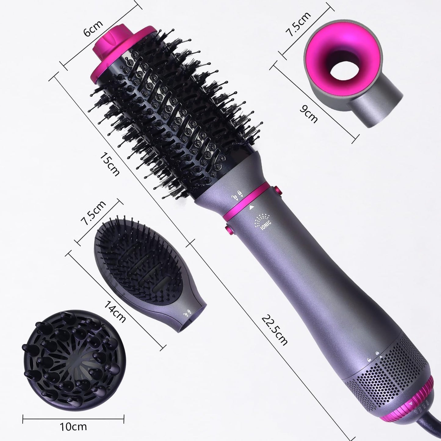 Cepillo secador de pelo 4 en 1, cepillo de soplado, multipeinador, secador de pelo desmontable de iones negativos con difusor, cepillo de aire caliente, con cepillo de peine para mujeres, salón, hogar