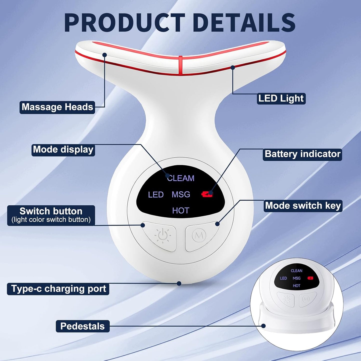 Terapia de luz roja para cara, masajeador facial multifuncional con...
