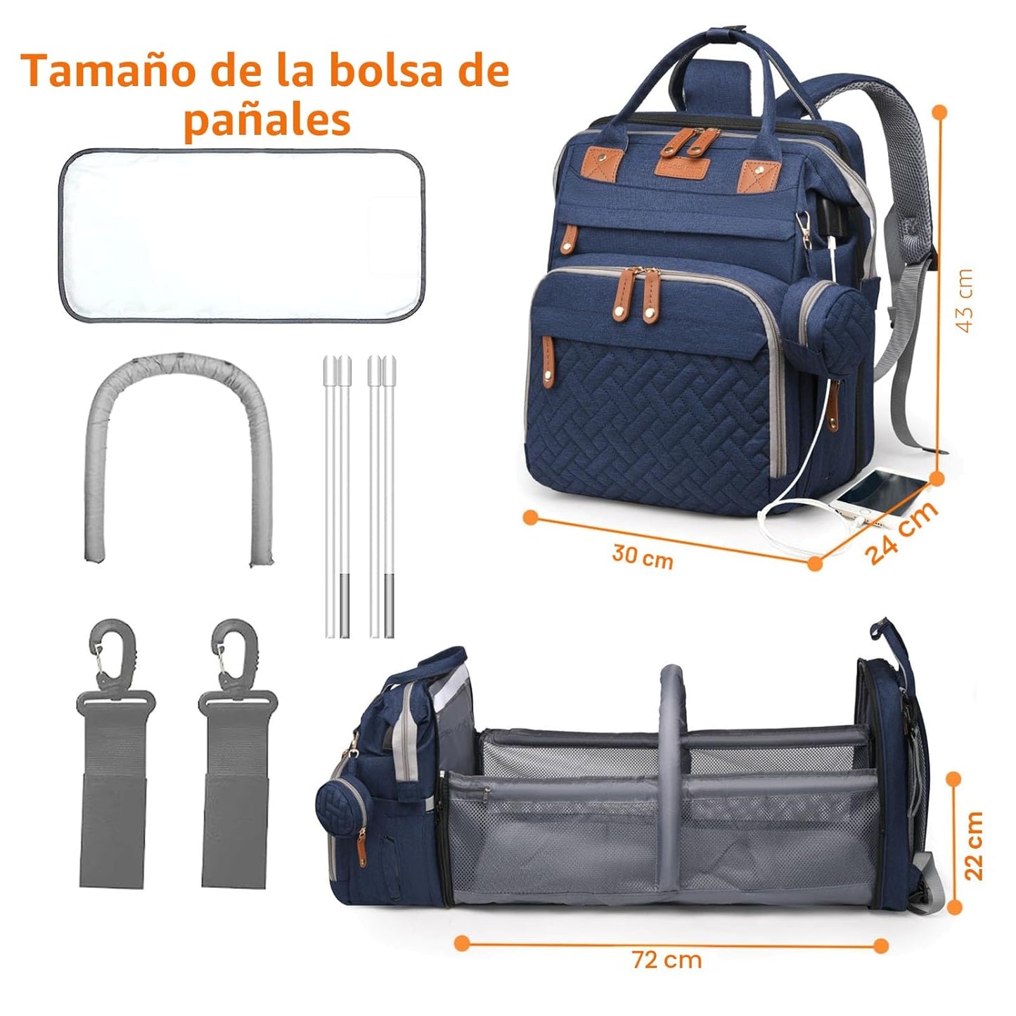 Astro alan - Bolsas de pañales para bebé con cambiador, mochila imp...