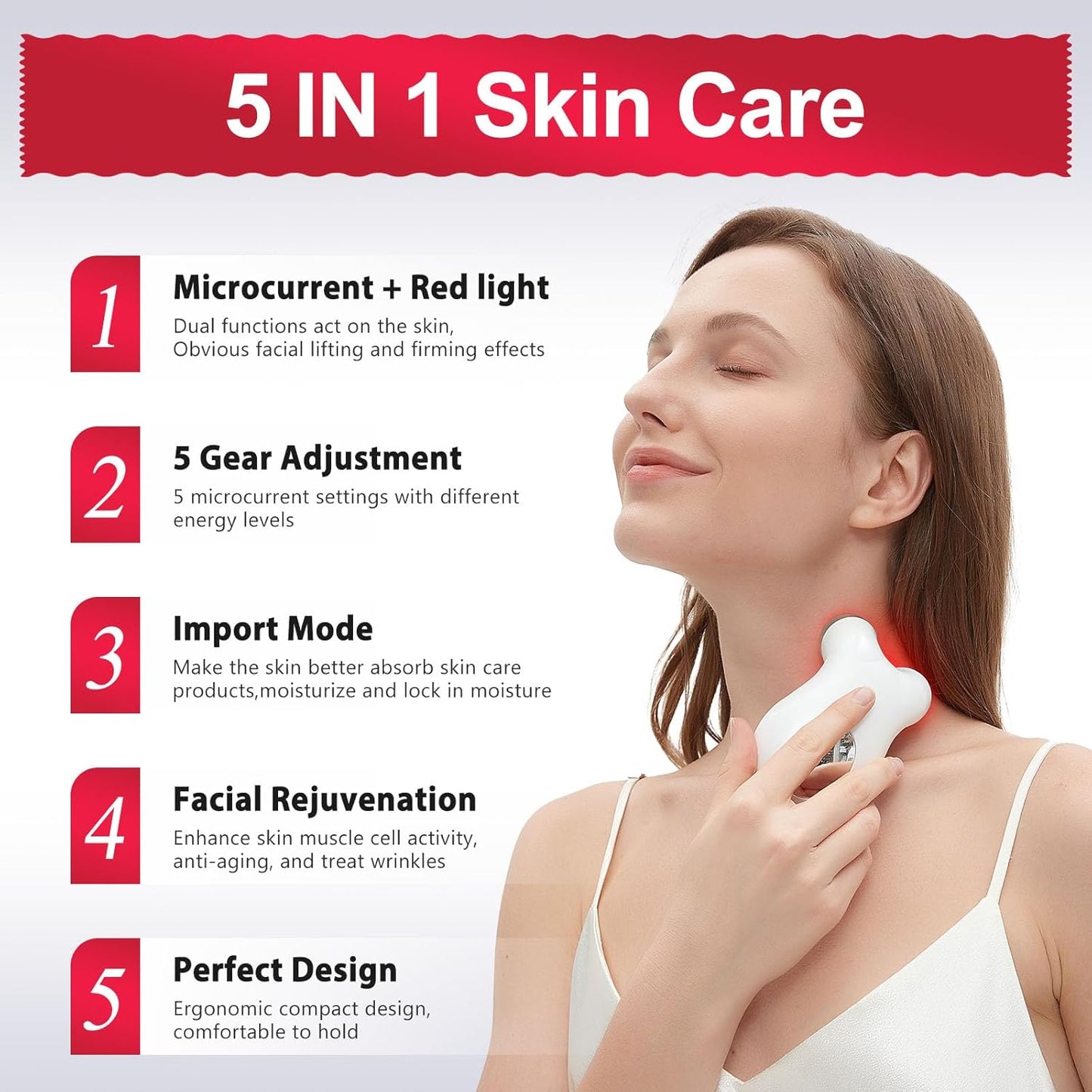 Dispositivo facial de microcorriente de luz roja 2 en 1 | Mejora la...