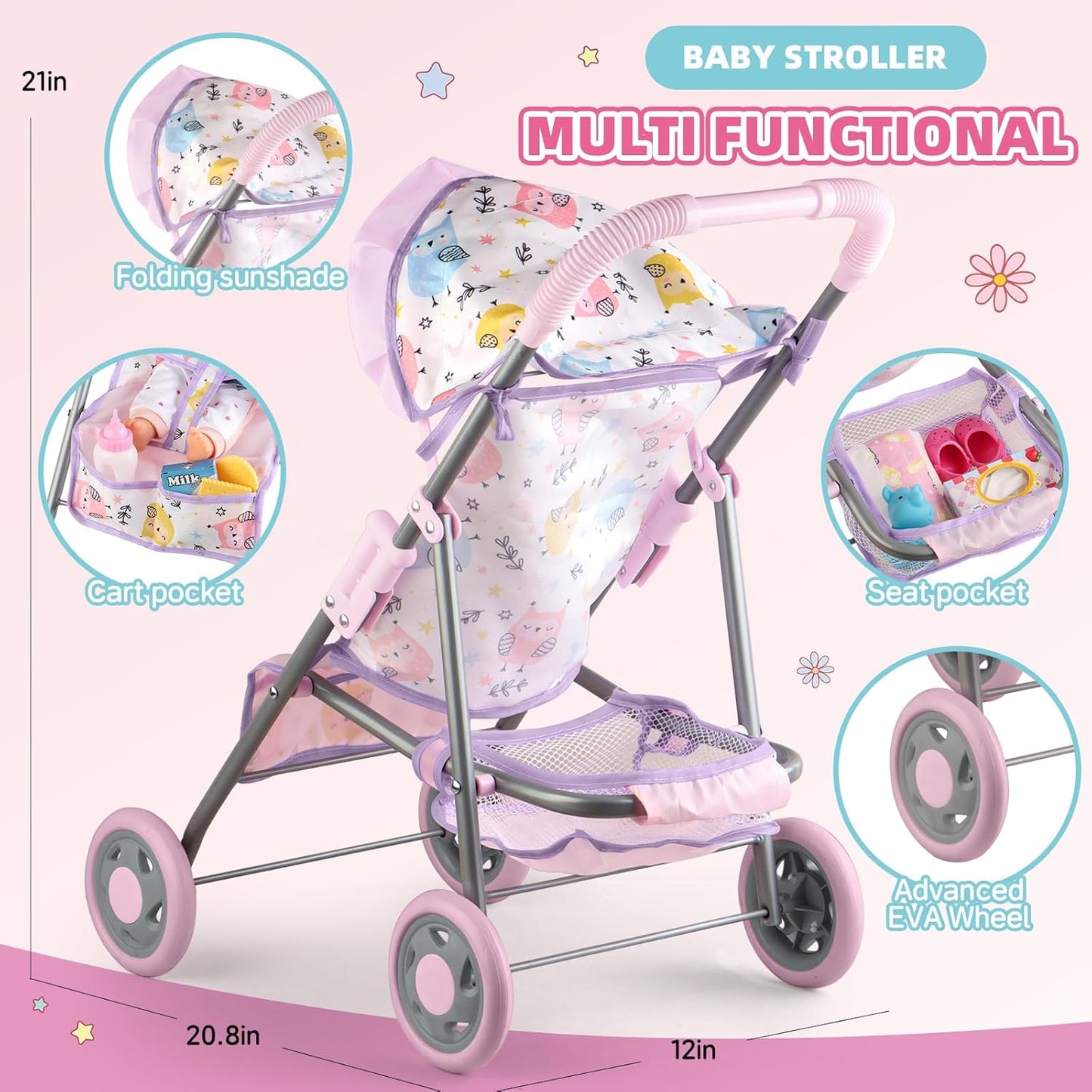 YIYBM Juego de Cochecito de Muñeca Bebé con Muñeca Bebé de 12.5"...