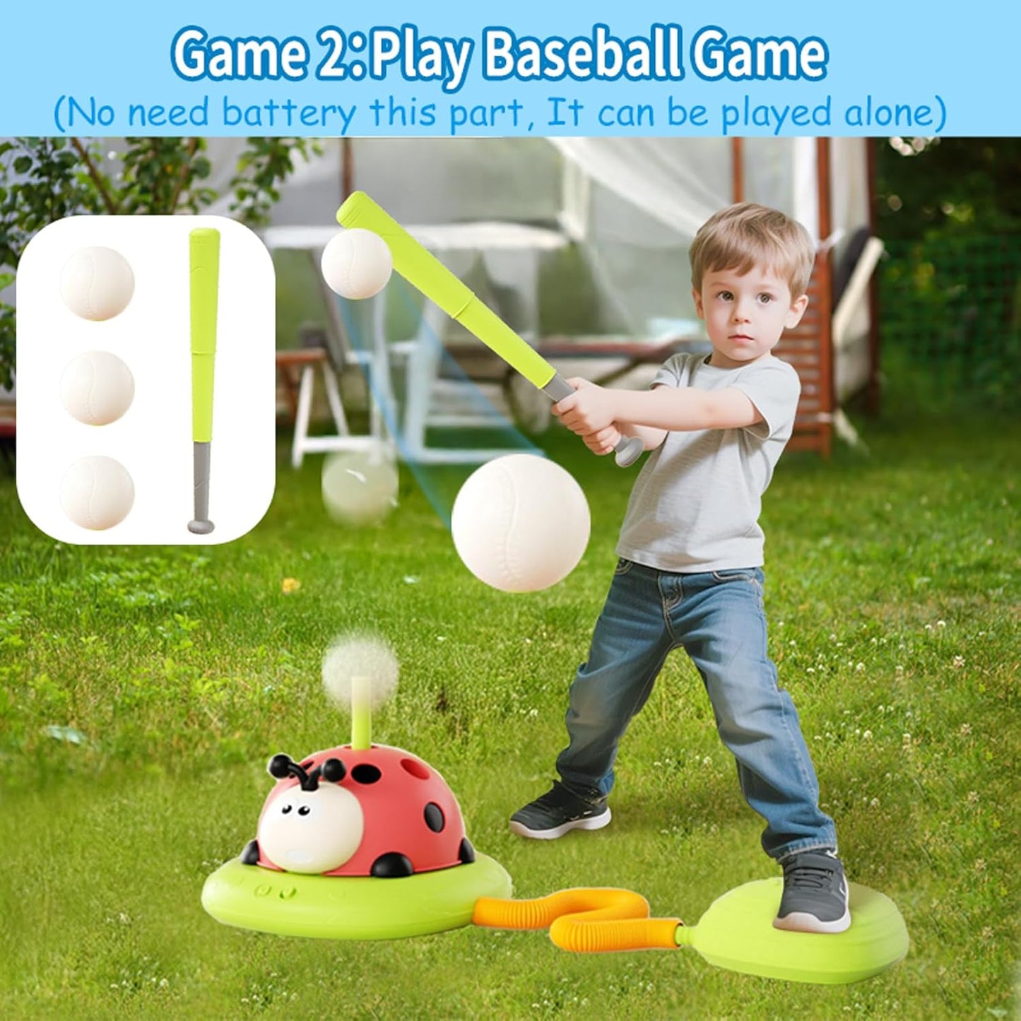 Juego de salto musical 4 en 1, juego de lanzamiento de anillos, juguetes de béisbol y lanzador de cohetes de lanzamiento por pisoteo para niños, juguetes y juegos con control remoto, juguetes para