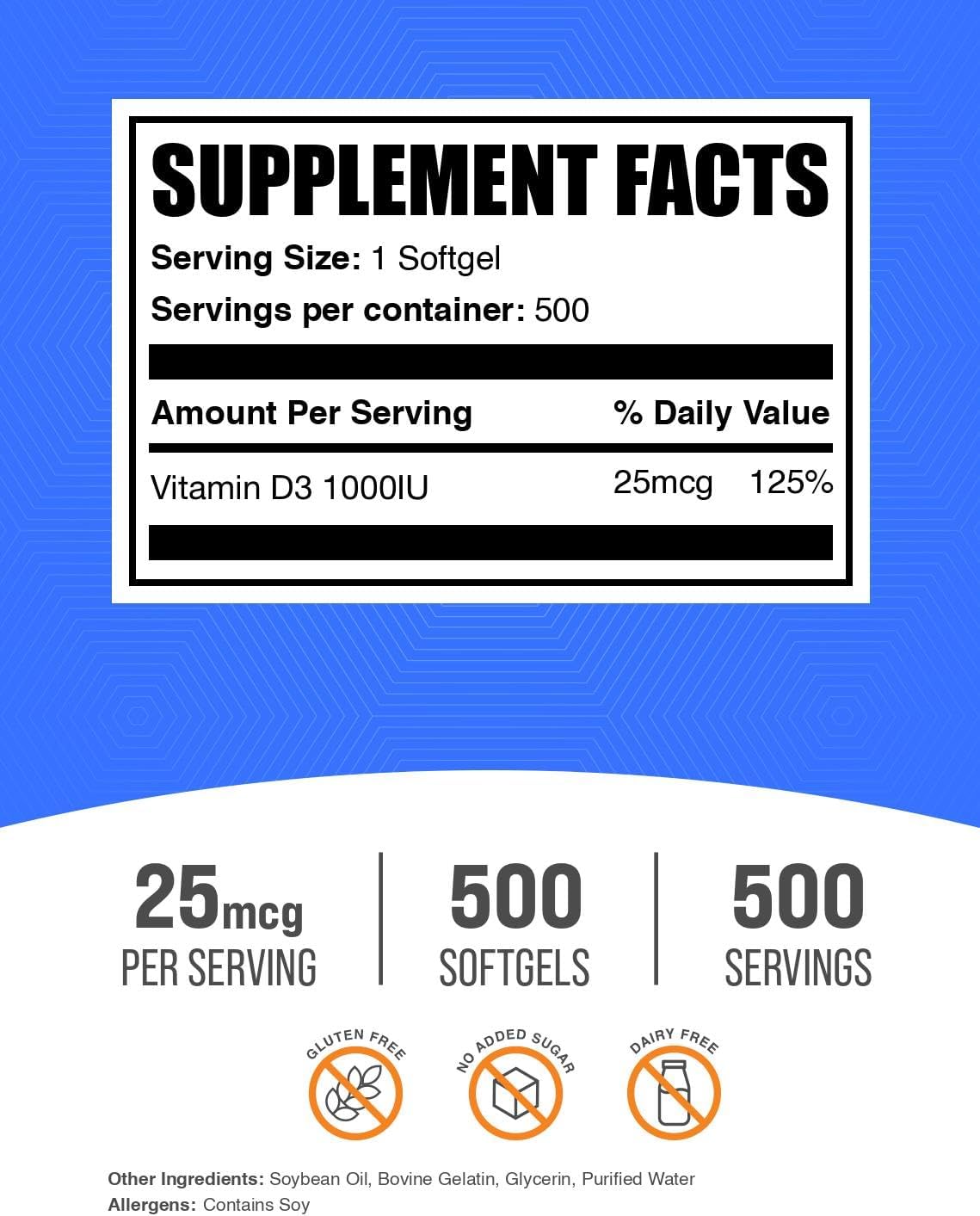 BulkSupplements. com Vitamina D3 1000UI cápsulas blandas - colecalc...