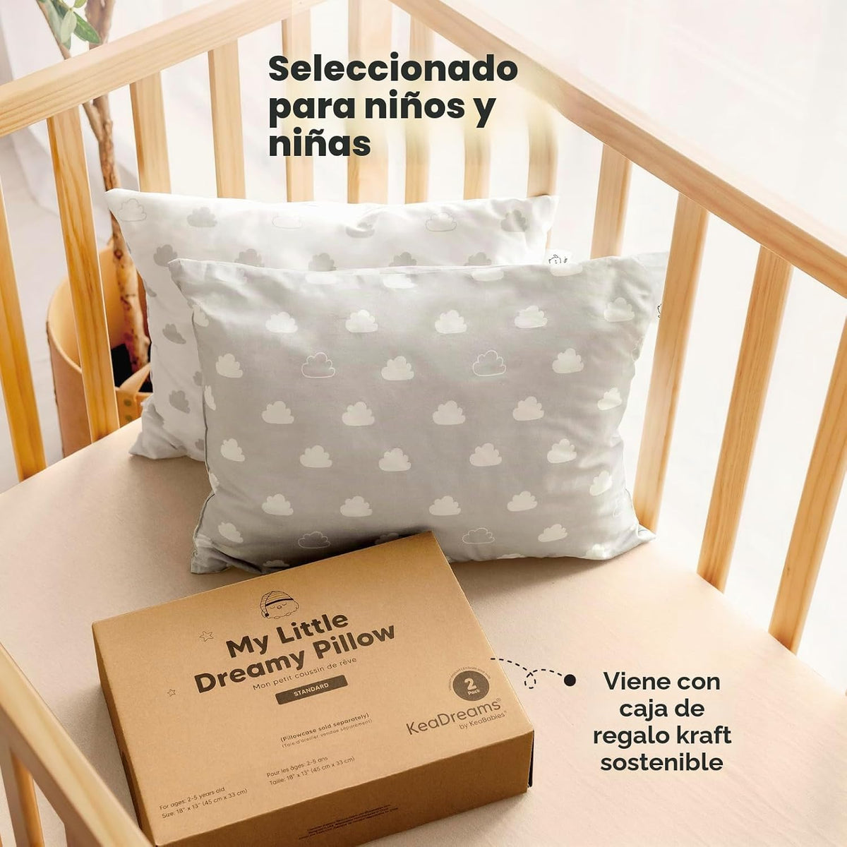 KeaBabies Paquete de 2 almohadas para niños de 2 años a 5,13 x 18 p...
