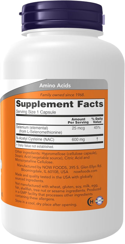 Suplemento de NOW Foods NAC, acetil cisteína, 0.02 oz, 86, 250, 1, 1