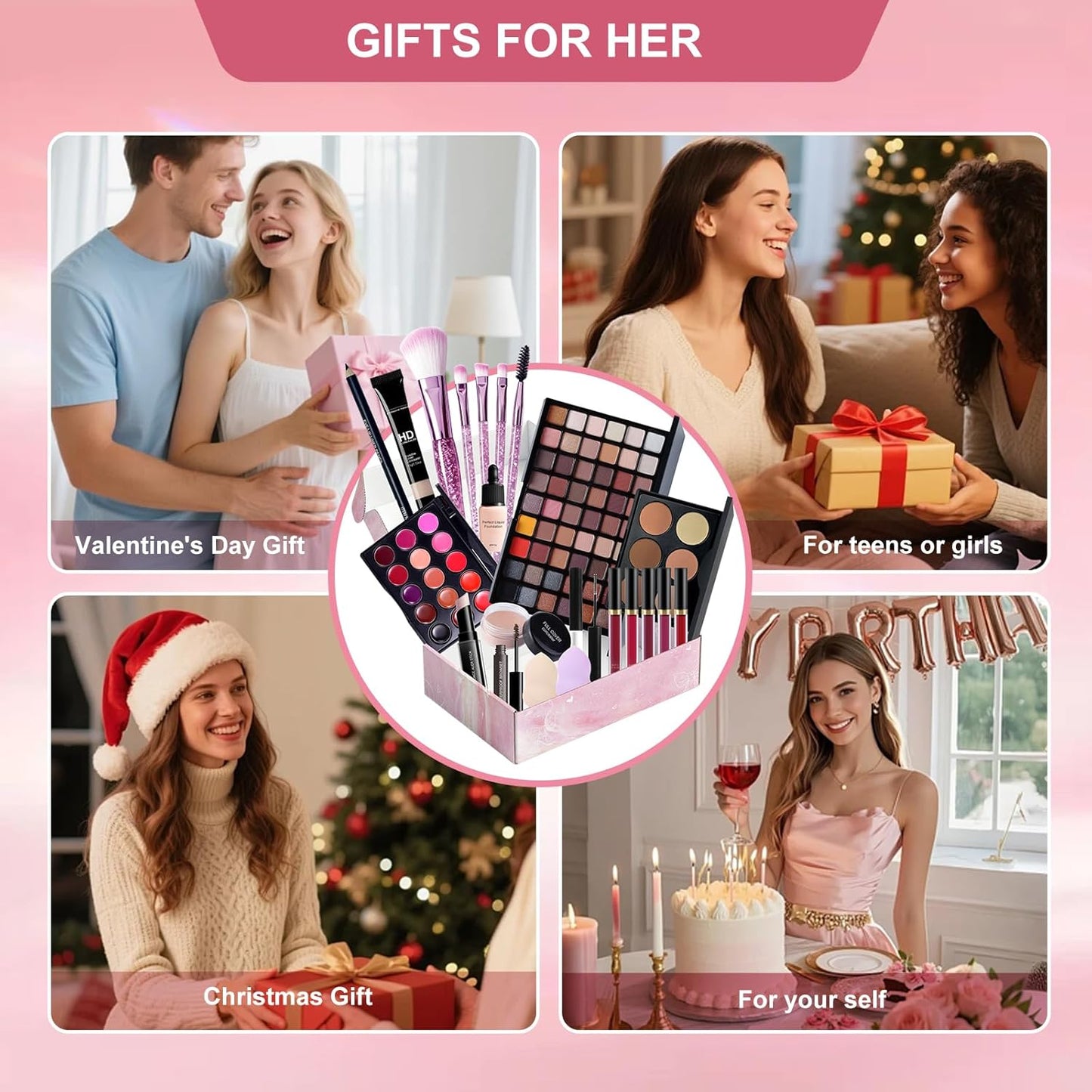 Kit completo de maquillaje para niñas, adolescentes, mujeres, kit de maquillaje para adolescentes, juegos de maquillaje para principiantes, juego de regalo de maquillaje de Navidad, kits de maquillaje