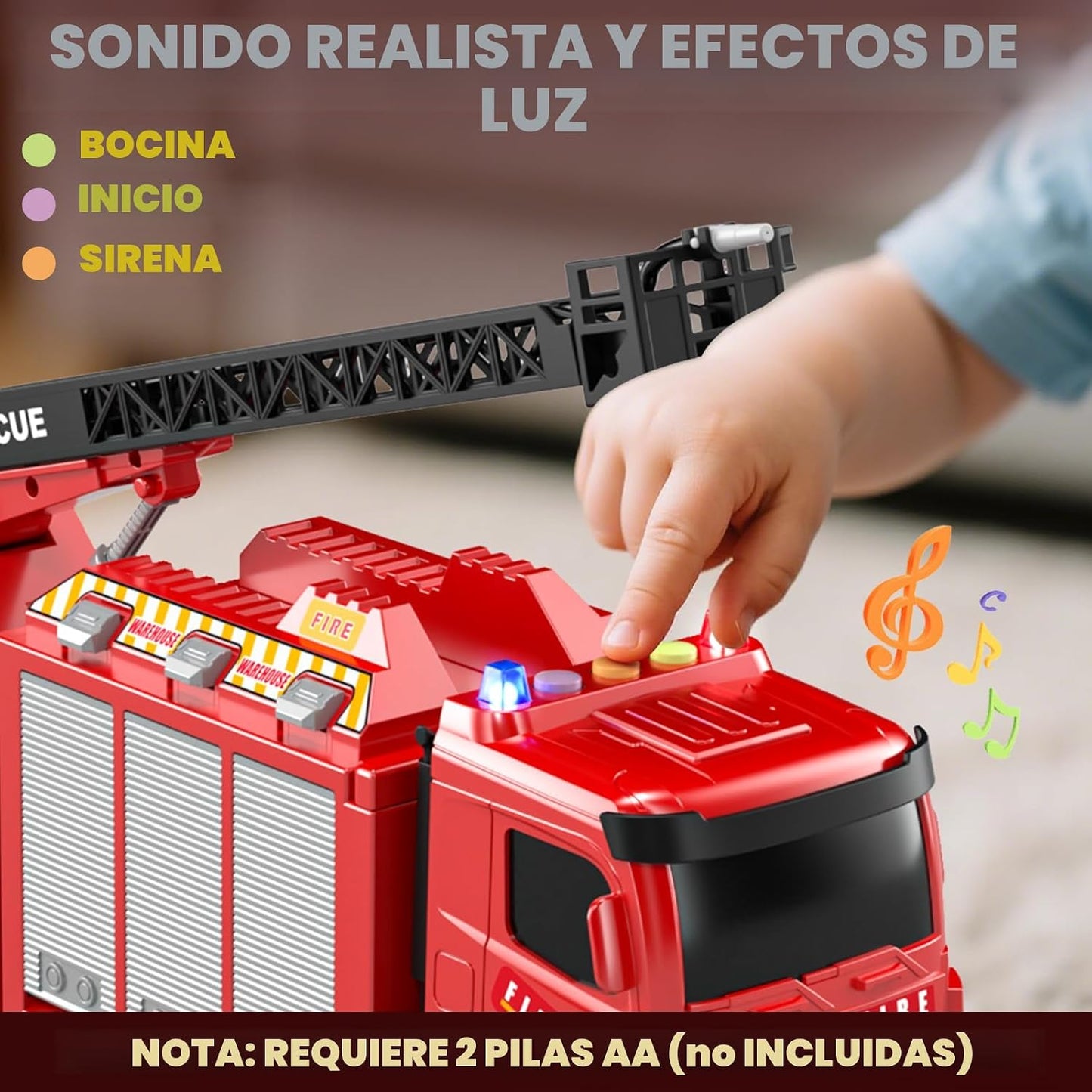 Lehoo Castle Camión de bomberos de juguete para niños de 2, 3, 4 y...