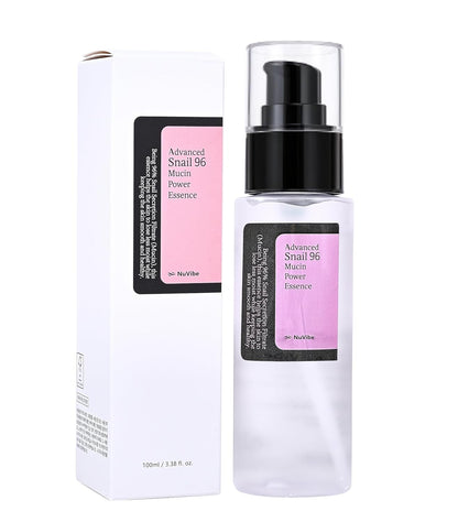 NuVibe Avanced Snail Mucin 96% Essence - Suero facial hidratante con filtrado de secreción de caracol para piel seca y opaca y líneas finas | Cuidado coreano de la piel para cara, ojos y cuello | 3.38 onzas líquidas (3.4 fl oz)