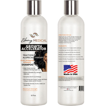 Ebony Medical Hair Support Shampoo - Solución para adelgazar el cabello y cabello parásito - Fortalece las hebras, la salud y el volumen del cuero cabelludo - Natural, vegano, sin sulfato - 12 onzas líquidas