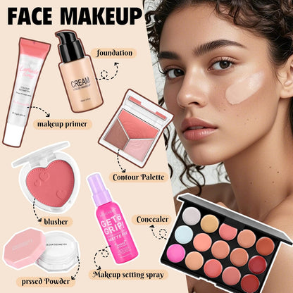 Kit completo de maquillaje para mujer, incluye base de sombra de ojos, paleta de sombra de ojos, brochas de maquillaje para adolescentes y niñas, juego de regalo de maquillaje todo en uno para mujeres
