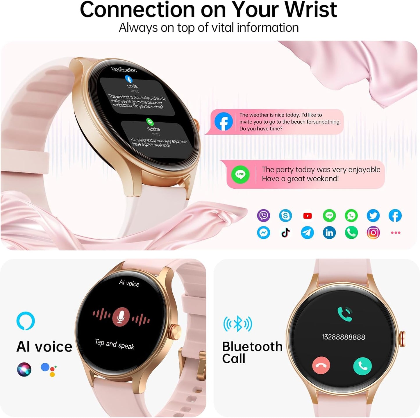 Woneligo Reloj inteligente para mujer, reloj AMOLED de fitness con...