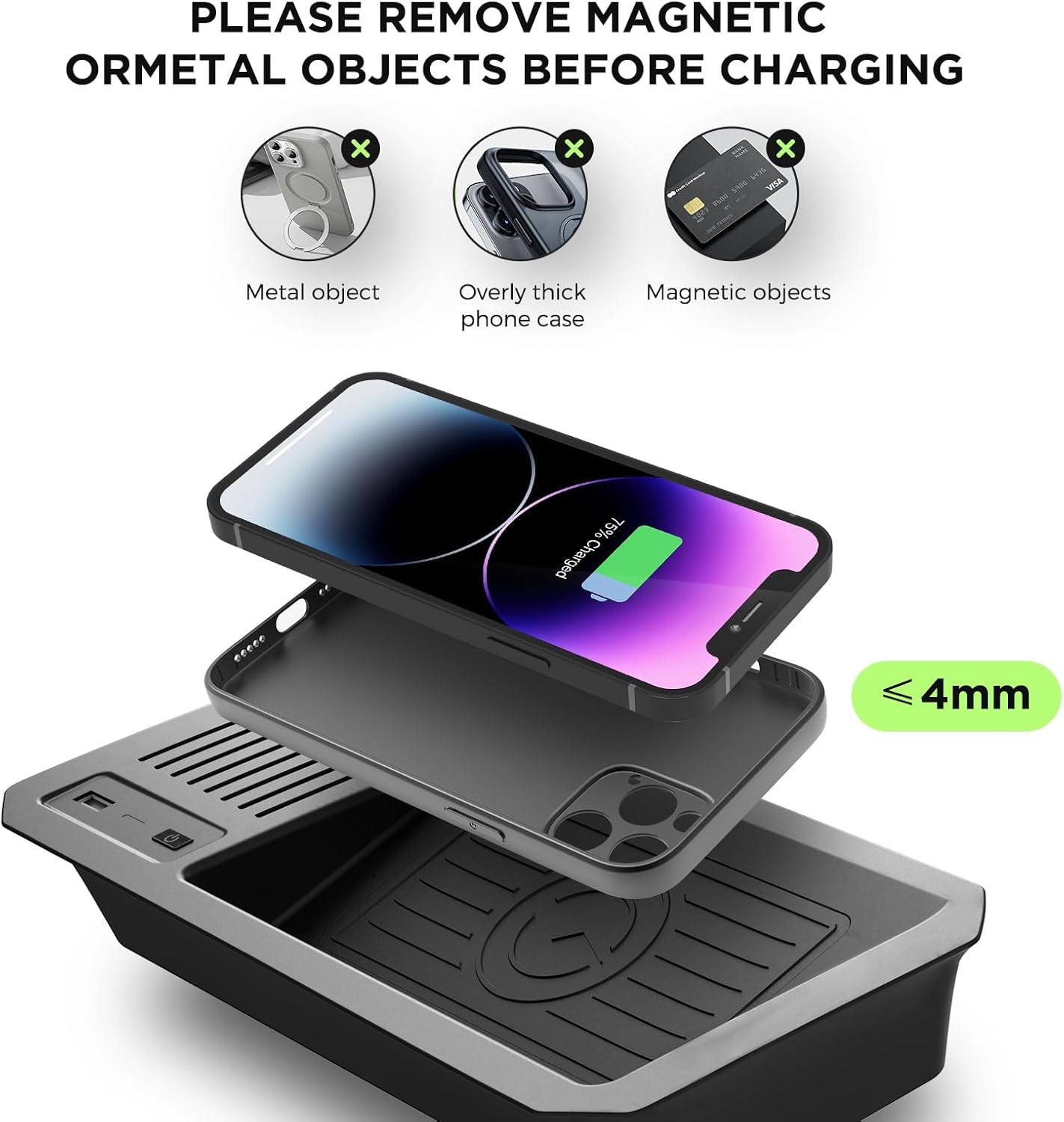 Cargador inalámbrico para Toyota Tundra 2022-2025 2026, ajuste personalizado OEM con puerto USB, almohadilla de carga inalámbrica de teléfono para Tundra TRD Pro 1794 Edition Platinum SR SR5 Limited Interior Accesorios de automóvil