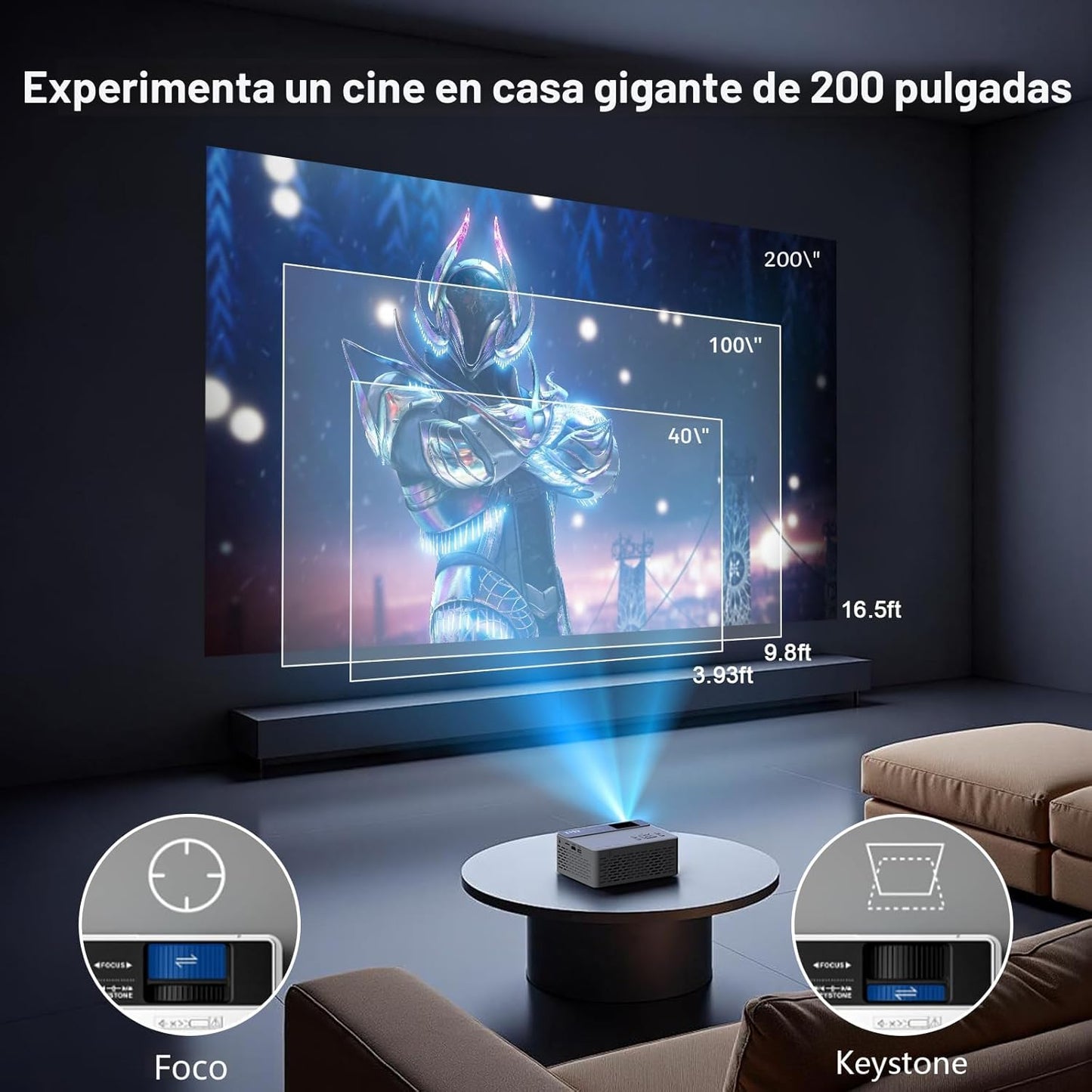 TMY Mini proyector, proyector Bluetooth mejorado con pantalla, proy...
